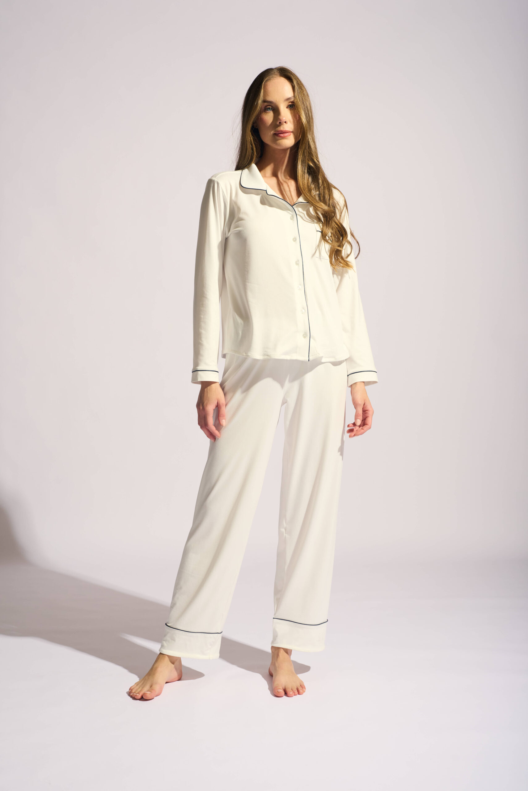 Pijama Pantalon manga larga modal IVORY PIPPING NAVY Mujer
